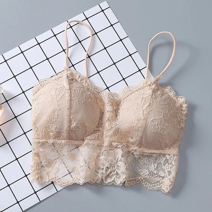 Summer Women Lace Sexy Top Sun Sleeveless Solid Tops Unpadded Bralette Bra Bustier Zipper Back Club Crop Tank Free Size lingerie
