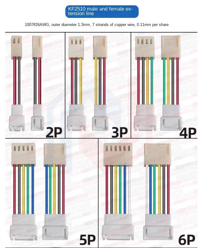 1.25/1.5/HY/PH2.0/XH/XHB/Dupont/SM2.54/2510/VH3.96 Connector Cable 2-6P Plug Socket Male Female Wire Connector Extension Cable