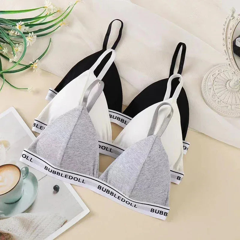 Sexy Women Bra Wire Free Brassiere Push Up Lingerie French Triangle Cup Bra Underwear Thread Top Female Intimates Bralette With