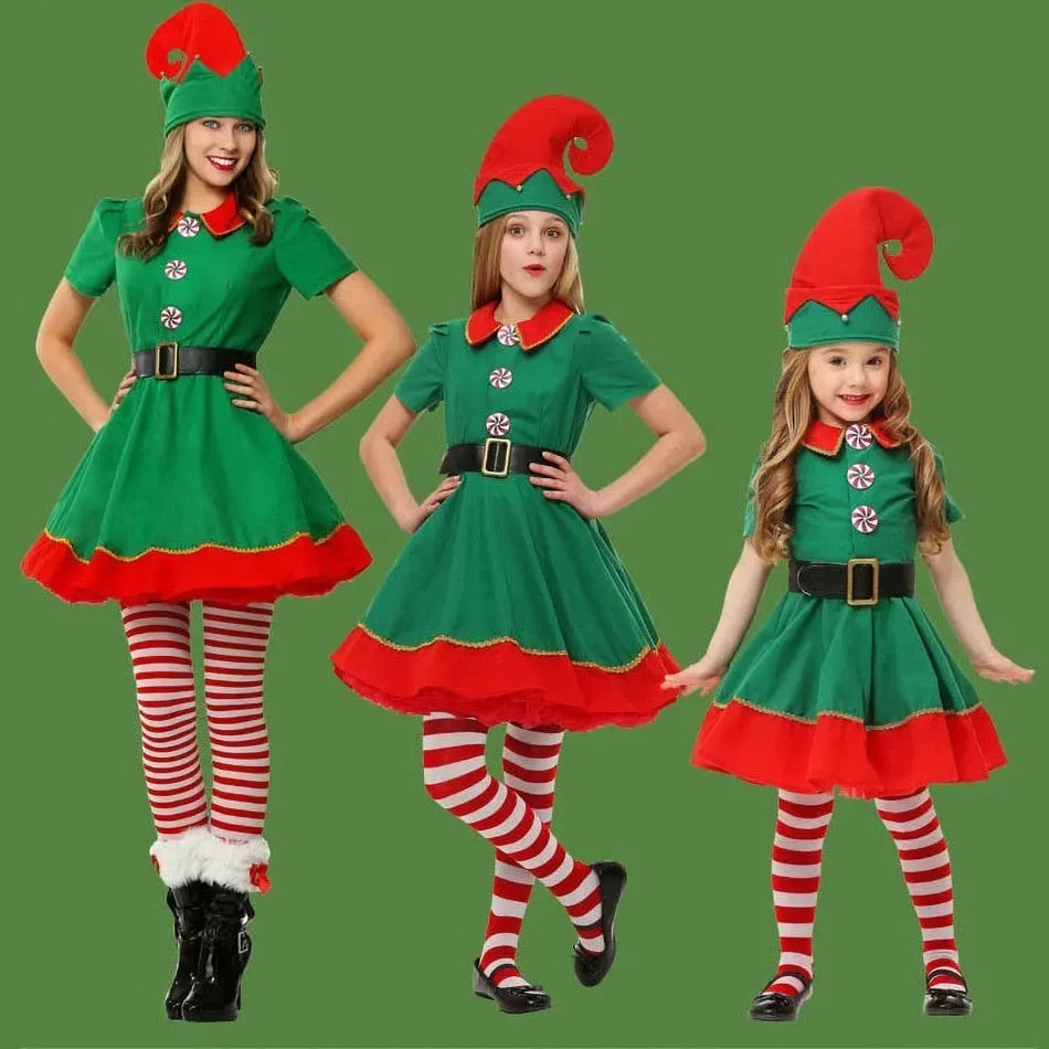 2024 Christmas Clothing Set Boy Girl Family Matching Outfit Kid Adult Santa Claus Cosplay Costume Hat Socks Pant Elf Clothes