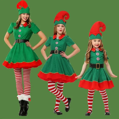 2024 Christmas Clothing Set Boy Girl Family Matching Outfit Kid Adult Santa Claus Cosplay Costume Hat Socks Pant Elf Clothes