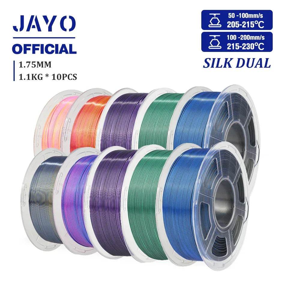 JAYO 10Rolls SILK PLA+ 3D Filament 1.75mm SILK PLA Rainbow  Filament for FDM 3D Printer SILK Dual & Triple 3D Printing Materials