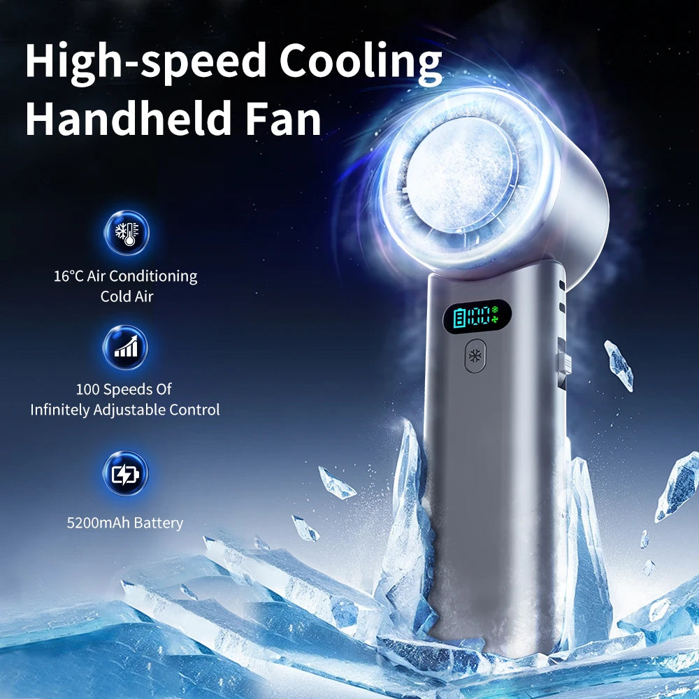 5200mAh Large Capacity Handheld Fan High Speed Refrigeration Handheld Fan 100 Speed  USB Charging Portable Fan