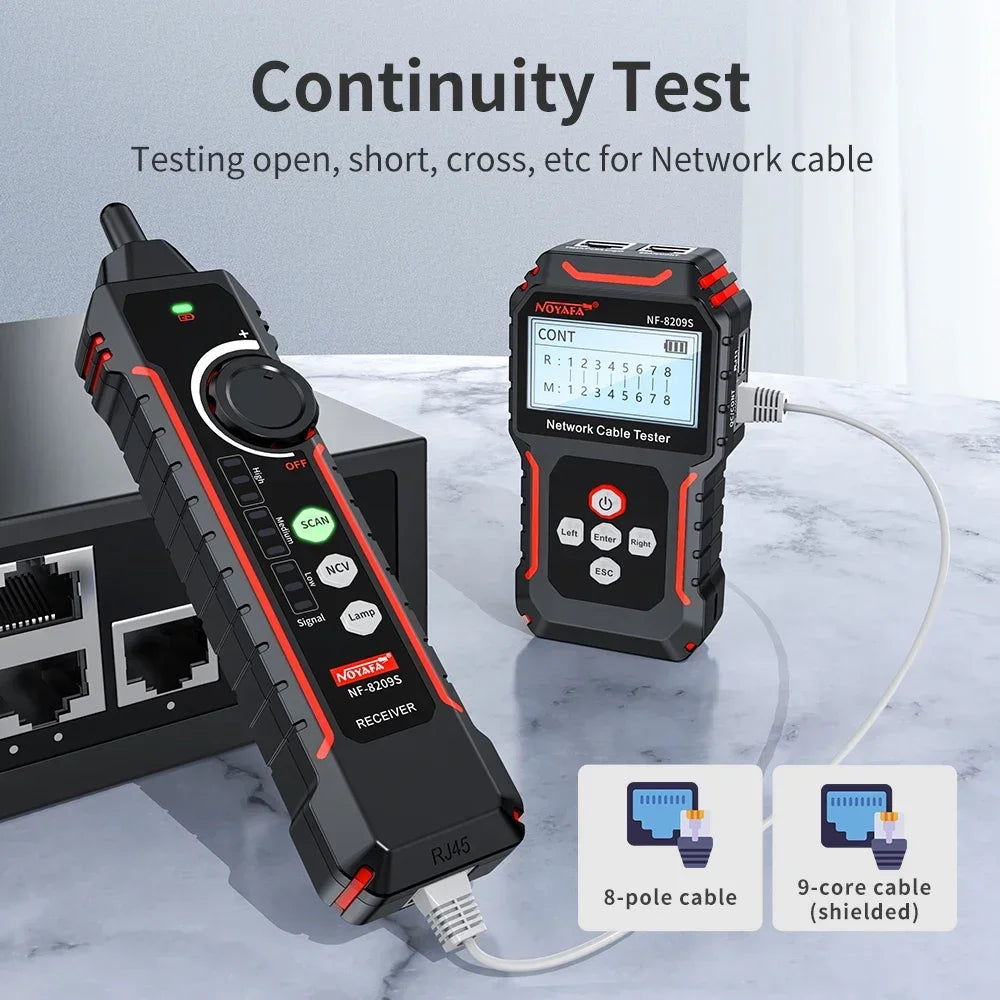 NOYAFA NF-8209S Network Cable Tester Cable Tracker Cat5 Cat6 PoE Tester Detect Length Continuity Test with NCV & Lamp