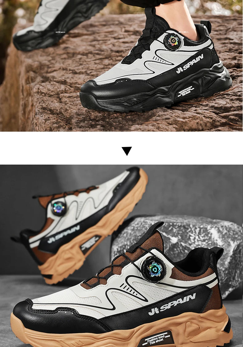 Men's casual sports shoes four season new rotating shoelaces comfort outdoor running walking shoes breathable soft-sole sneakers