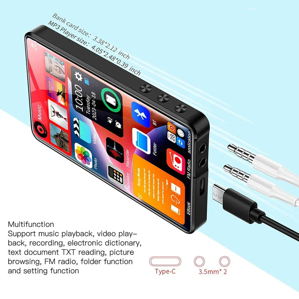 4 Inch Full Touch Screen MP3 Player Bluetooth 5.2 Walkman MP4 16GB Built-in Speaker Music Player with FM Radio Recorder E-Book
