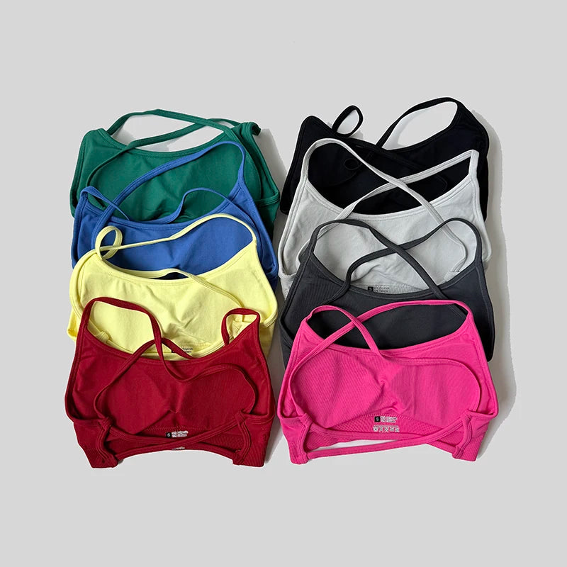 Sexy Backless Impact Strappy Bra Top Women High Support Thin Sport Seamless Bras Scrunch Sports Workout Fitness Tank