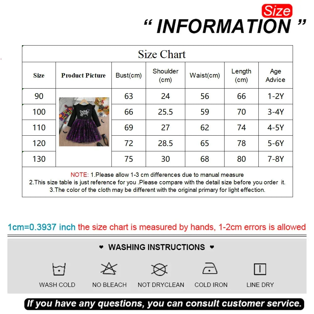 Prowow 2-8Y Kids Purple Halloween Dresses For Girls Long Sleeve Princess Mesh Spooky Spider Dress Children Halloween Costumes