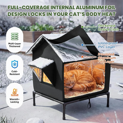Elevated Pet House-Bed Moisture-Proof Design Cat House Weatherproof for Indoor or Outdoor Use Fits Small or Medium Pets