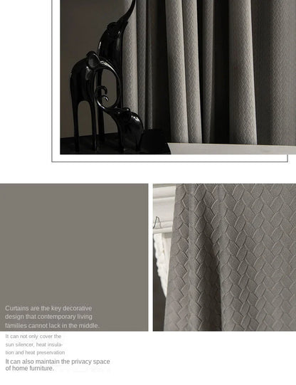 Home Art High-end Curtains for Living Room Luxury Bedroom Blackout Curtain Solid Color Japan Style Fishbone Pattern Room Drapes
