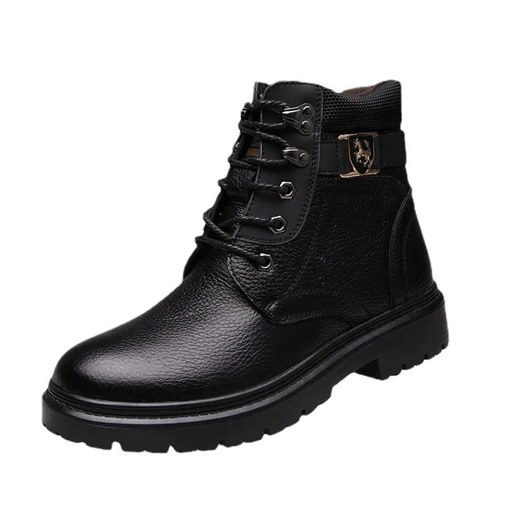 2025 Man's Genuine Leather Boots Winter Snow Shoes Wool Inner Anti Slip Father Ankle Boots Waterproof Man Snow Boots