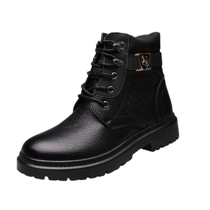 2025 Man's Genuine Leather Boots Winter Snow Shoes Wool Inner Anti Slip Father Ankle Boots Waterproof Man Snow Boots