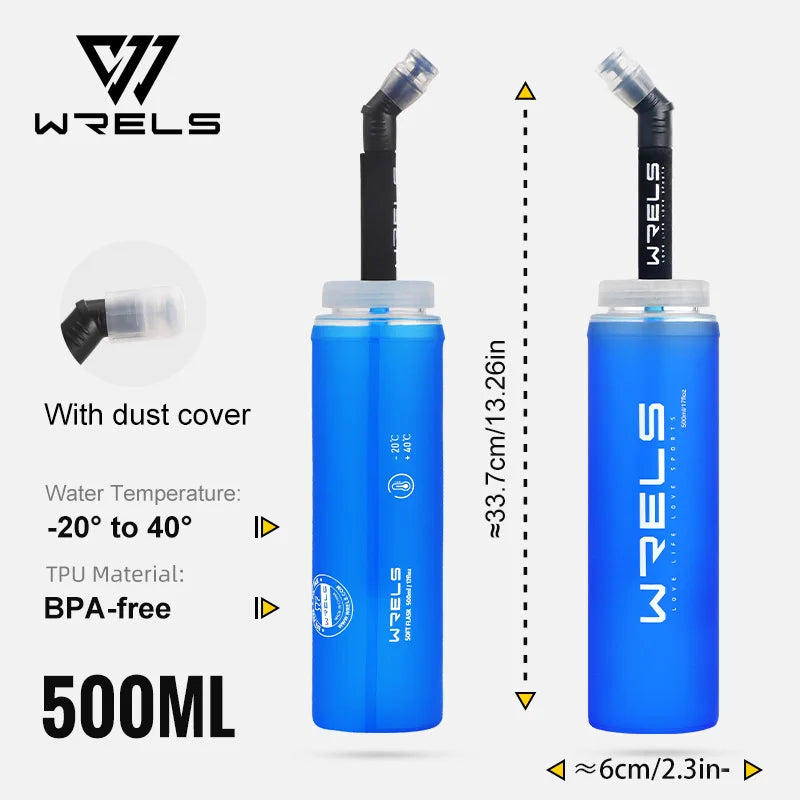 WRELS Folding Water Bottle TPU BPA-Free Leak Proof Soft Flask Outdoor Sport Marathon Hiking Camping Portable Water Bottle
