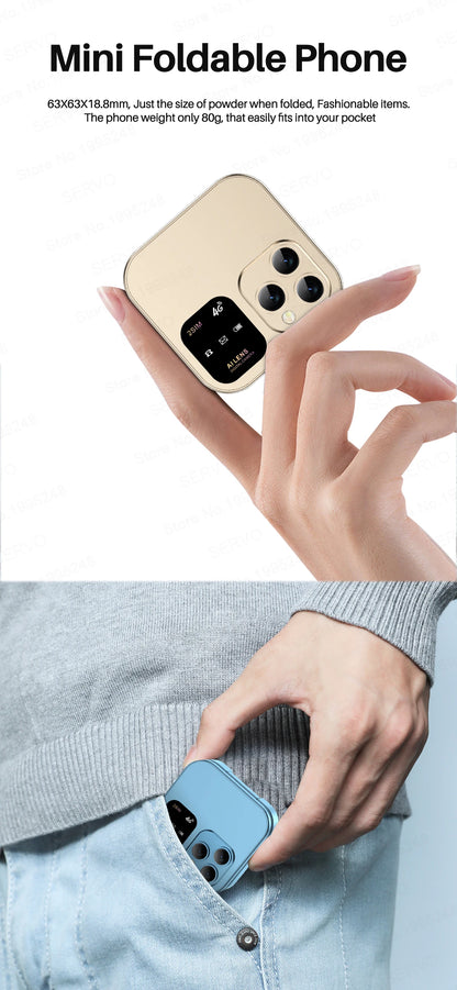 SERVO i16 PRO 4G LTE Mini Flip Mobile Phone Dual SIM Standby Call Recording Speed Dial FM Radio 1.77" Screen Foldable Cellphones