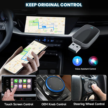 Carplay Android Auto Wireless Adapter 2 in 1 Carplay Adapter for OEM Car Stereo with USB Plug and Play Wired To Wireless