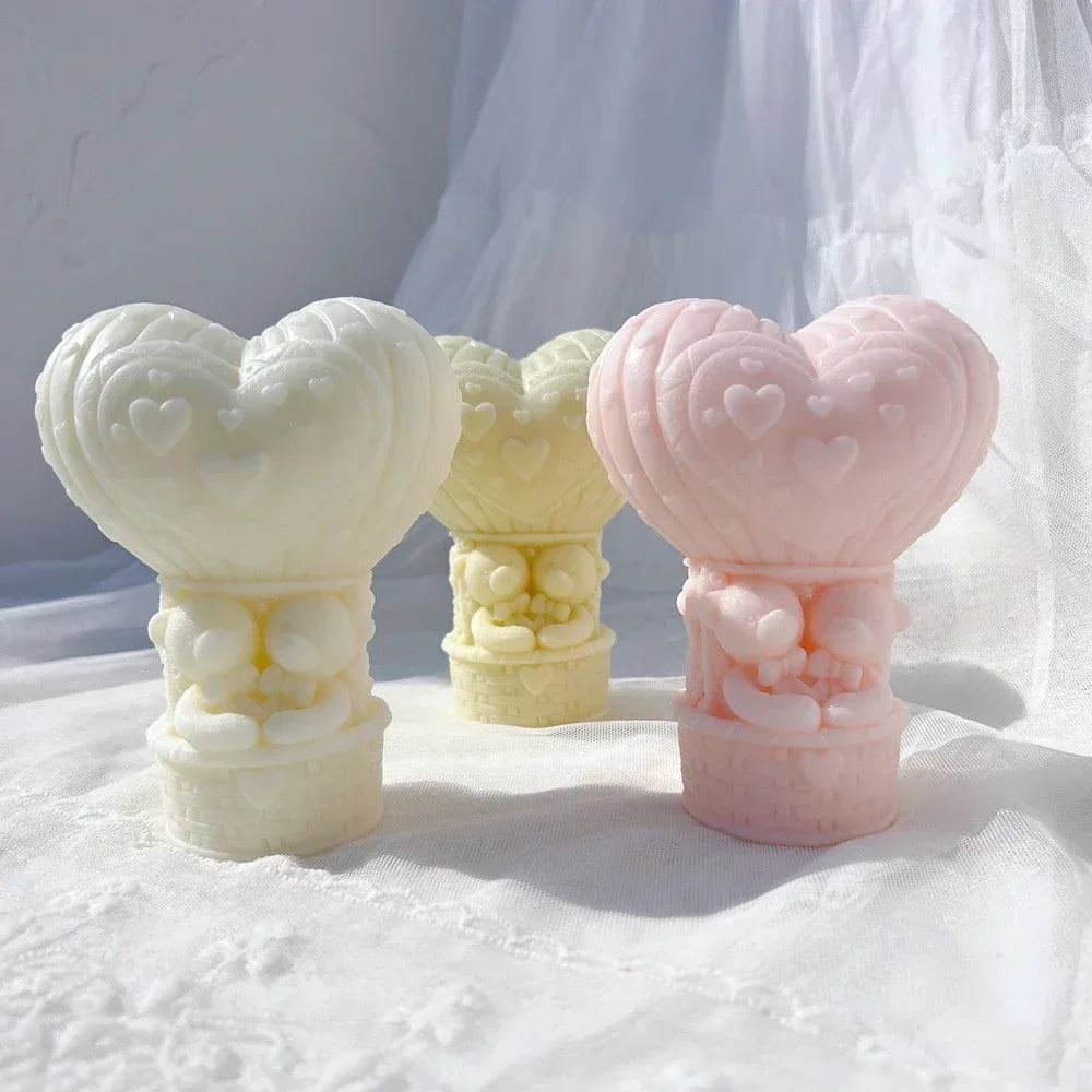 Teddy Bear in A Balloon Candle Mold Valentine's Day Gift idea sitting Bear Hot Air Balloon Silicone Mold Home Decor Wedding Gift