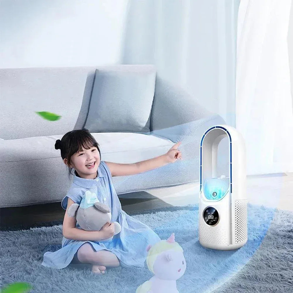 Portable USB Air Cooler Leafless Electric Desktop Fan 6 Speed Silent Timer Air Conditioner Cooling Humidifier Conditioning Fan