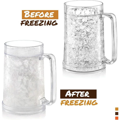 Double Wall Gel Frosty Freezer Ice Mugs Beer Mug with Handles Transparent Whiskey Glasses for Bar Outdoor Drinking Glasses