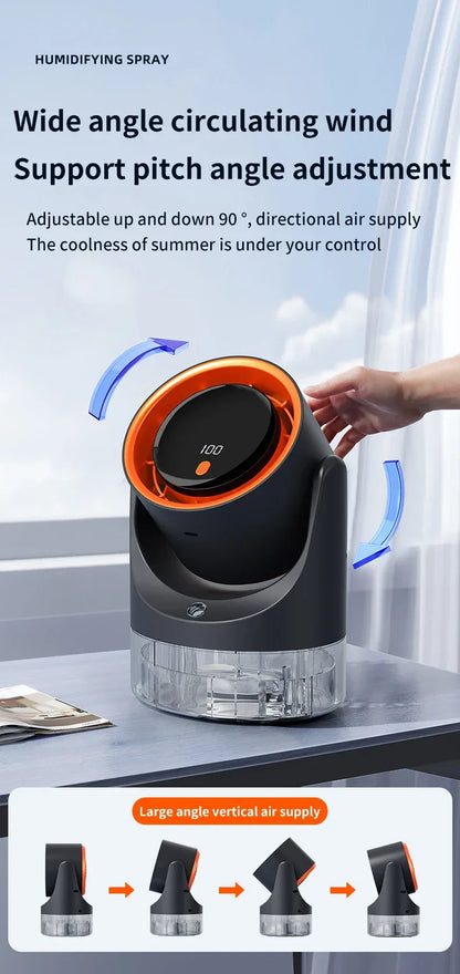 TINSOL New Compact Mini Electric Fan with Single-Hole Mist Air Conditioner Ice-Cool Humidifying Circulating Fan 360° Adjustable
