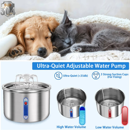 Stainless Steel Pet Water Feeder Cat Automatic Water Fountain USB Electric Mute for Cat Dog Filter Fountain Smart Drinking Bowl