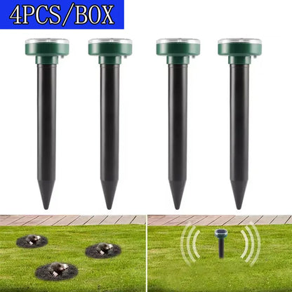 4PCS Solar Powered Ultrasonic Mouse Mole Repeller Rodent Deterrent Vibration Wave LED Lights For Yard Garden Park Farm Outdoor