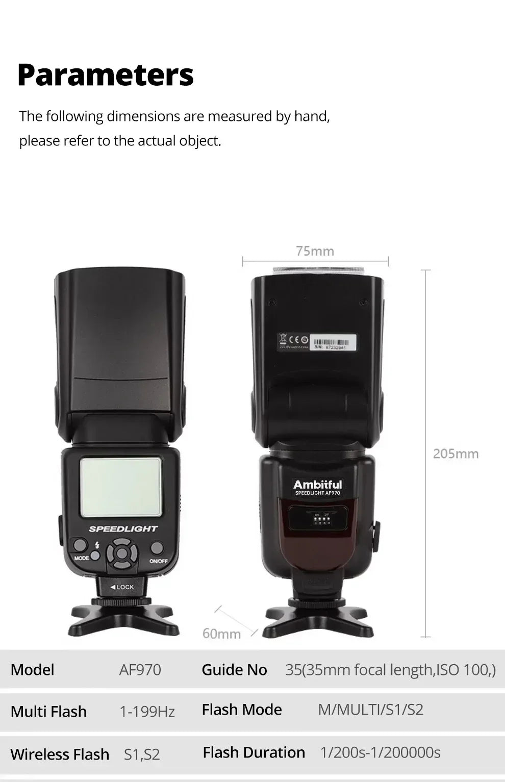 Ambitful AF970 Flash Light Speedlight Speedlite Universal for Fujifilm Olympus Nikon Canon 650D 550D 450D 60D 7D 5D Camera