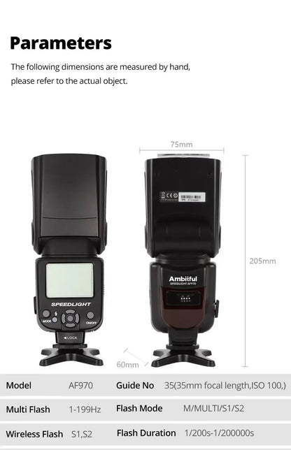 Ambitful AF970 Flash Light Speedlight Speedlite Universal for Fujifilm Olympus Nikon Canon 650D 550D 450D 60D 7D 5D Camera