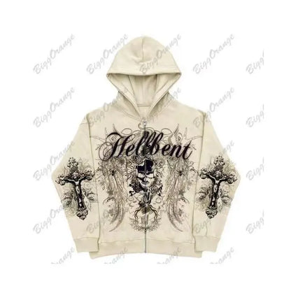 American Gothic Ro Skull Bones Oversized Hoodie Y2K Hip Hop Sle Streetwear No Brand Svel Other Material 00%