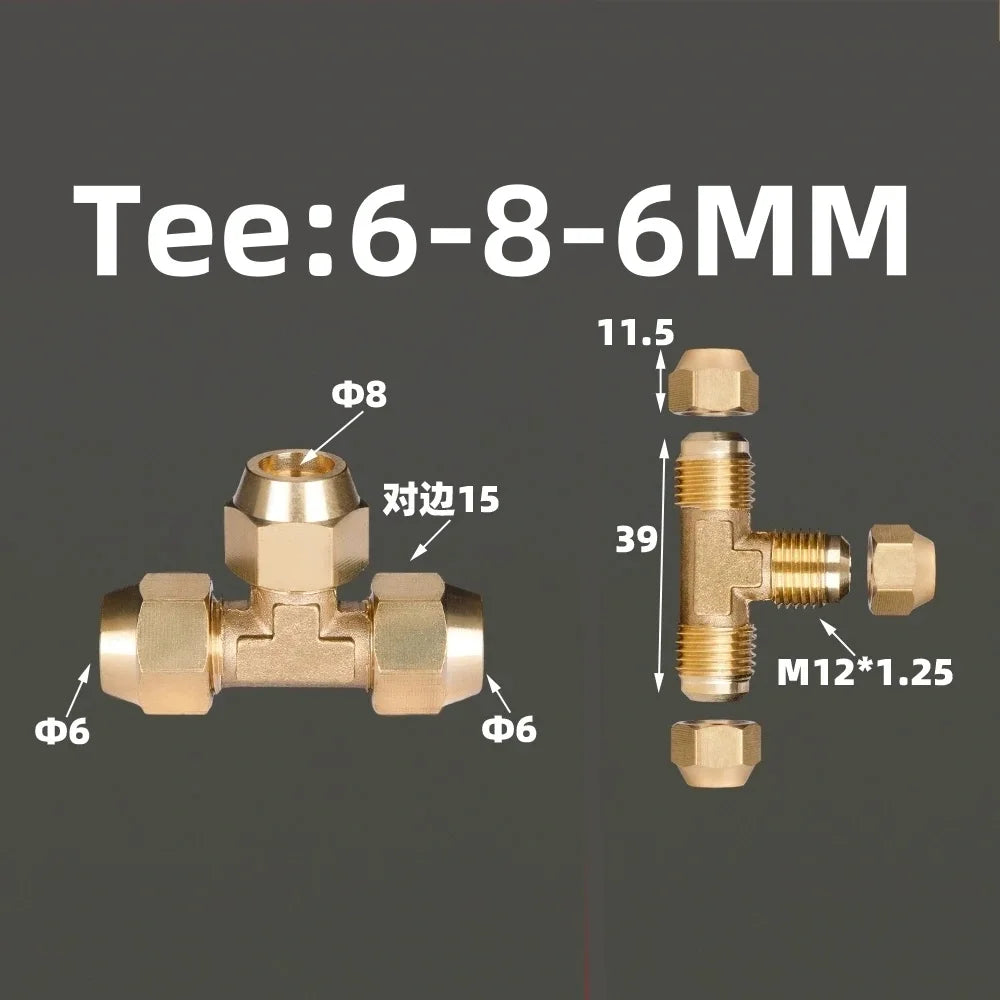 1pcs Flared Brass Straight through pipe fittings 6/8/10/12/14mm Tube connector Fitting Air conditioning extension tool Fitting