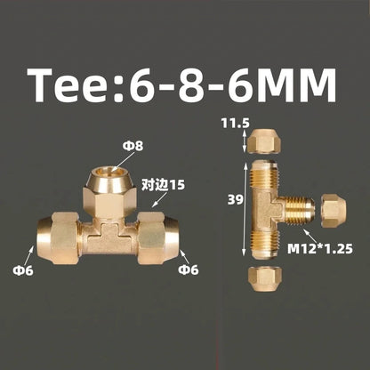 1pcs Flared Brass Straight through pipe fittings 6/8/10/12/14mm Tube connector Fitting Air conditioning extension tool Fitting