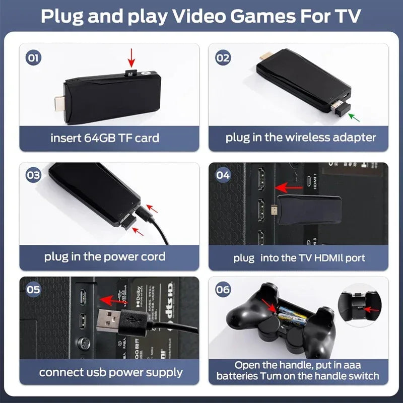 M8 4K HD Output Retro Video Game Console 2.4G Dual Wireless Controller Home TV Plug and Play Game Stick