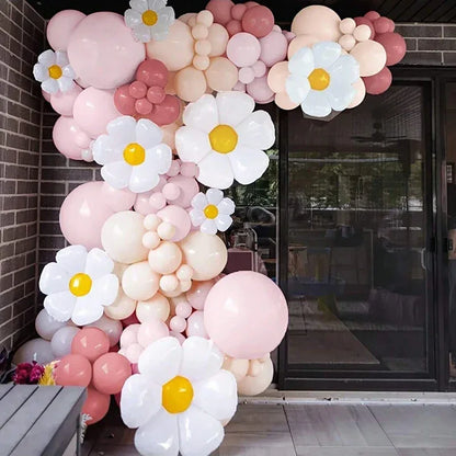 114pcs Daisy Balloon Wreath Arch Kit -Valentine's Day , Wedding , Birthday , Anniversary , Party Decoration Supplies