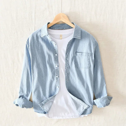 Autumn New Men's Denim Shirt Cotton Classic Style Fashion Trendy Loose Denim Long Sleeve Shirt 3 Colors Brand Clothing Male