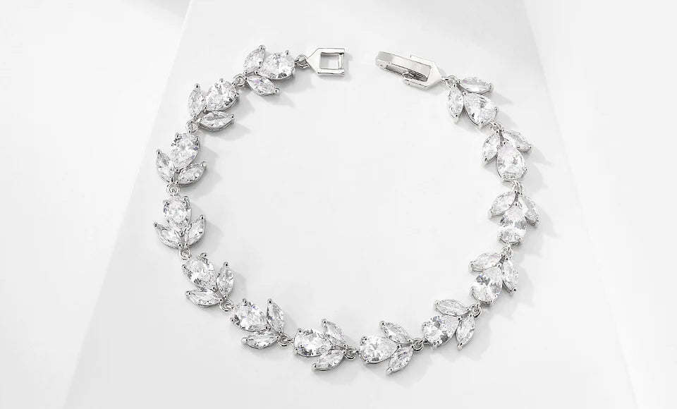ZAKOL Luxury AAA Cubic Zirconia Wedding Bracelets for Women High Quality White Gold Color Leaf Charm Bracelet Bangles