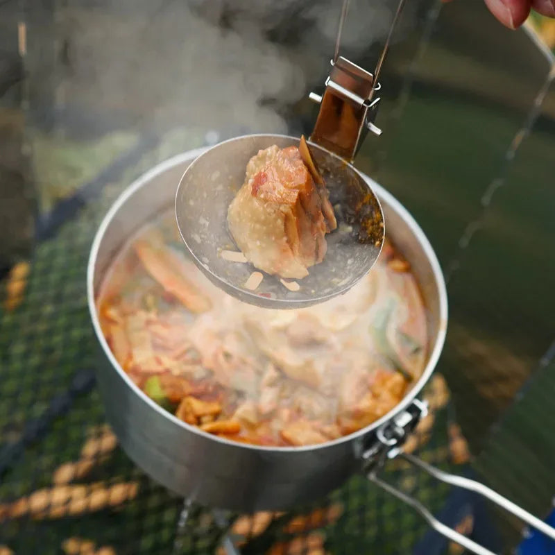 Outdoor Camping Portable Foldable Stainless Steel Colander Soup Ladle Picnic Tableware Folding Spoon Baking Tableware