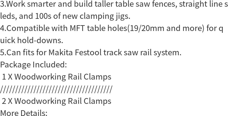 2pcs Quick Adjust Screw Handle Track Saw Rail Clamps MFT Clamps for Festool Rail Track Saw and MFT Table Woodworking Tools