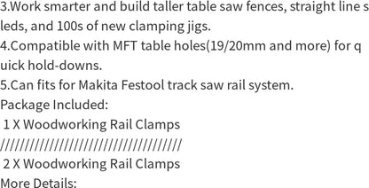 2pcs Quick Adjust Screw Handle Track Saw Rail Clamps MFT Clamps for Festool Rail Track Saw and MFT Table Woodworking Tools