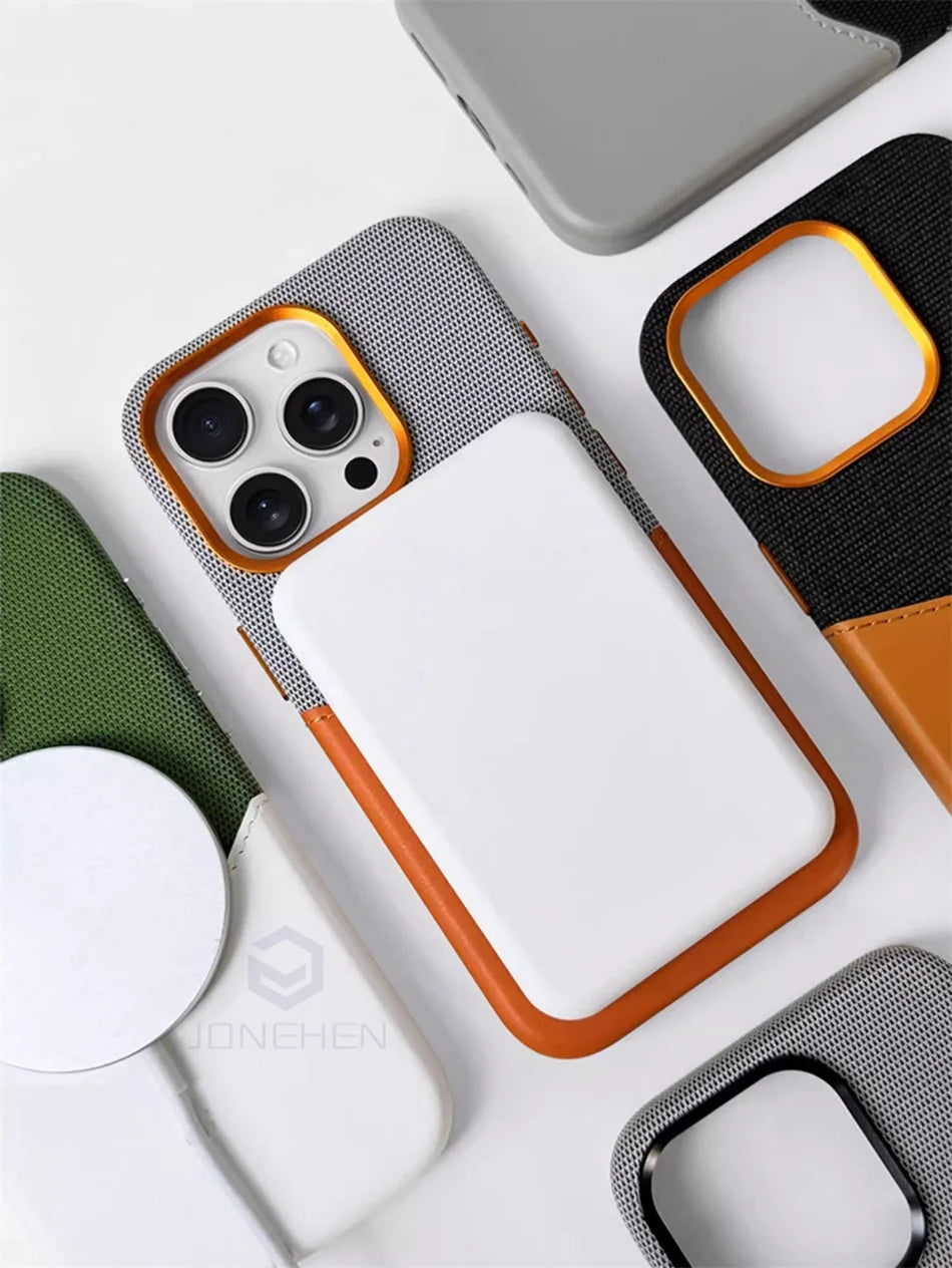 For Magsafe Card Holder Leather Case For iPhone 16 15 13 12 17 Pro Max 14 Plus Pocket Wireless Charge Alloy Lens Magnetic Cover