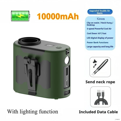 Portable Waist Clip Fan Small USB Charging Hanging Fan with LED Flashlight Outdoor Single/dual Air Outlet Fan 20000/10000Mah
