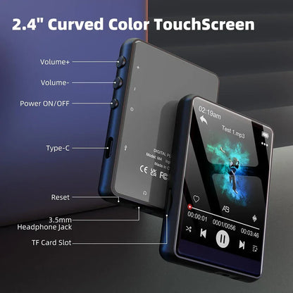 MP3 Player Bluetooth 5.4 Built-in Speaker Hi-Fi Music Player 2.4 Inch Touch Screen MP3 Walkman Video FM Radio Recording Camera