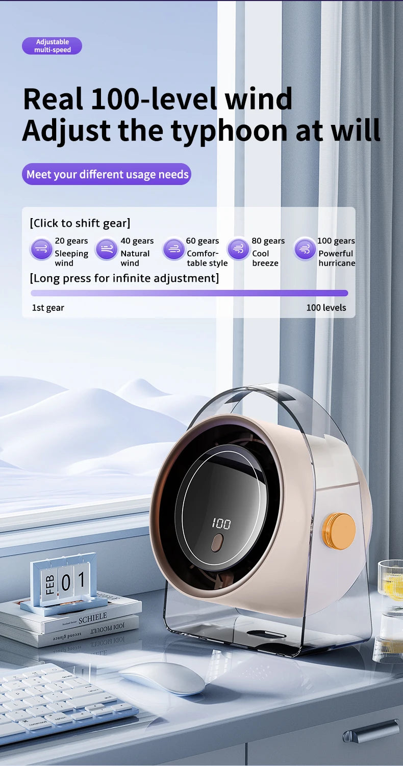 Portable Smart Electric Fan 100-speed Usb Small Fan Mini Office Dormitory Desktop Air Cooler Ceiling Fan Wall-mounted Air Cooler