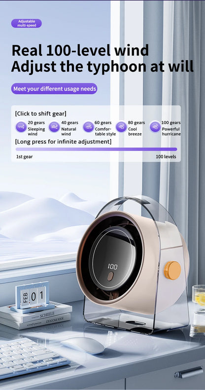 Portable Smart Electric Fan 100-speed Usb Small Fan Mini Office Dormitory Desktop Air Cooler Ceiling Fan Wall-mounted Air Cooler
