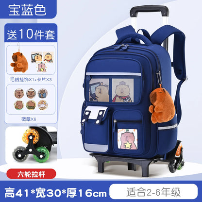 Capybara Children Cartoon School Backpack with Wheels Students Bags for Girls Boys Trolley  Schoolbag Rolling Wheeled Backpacks