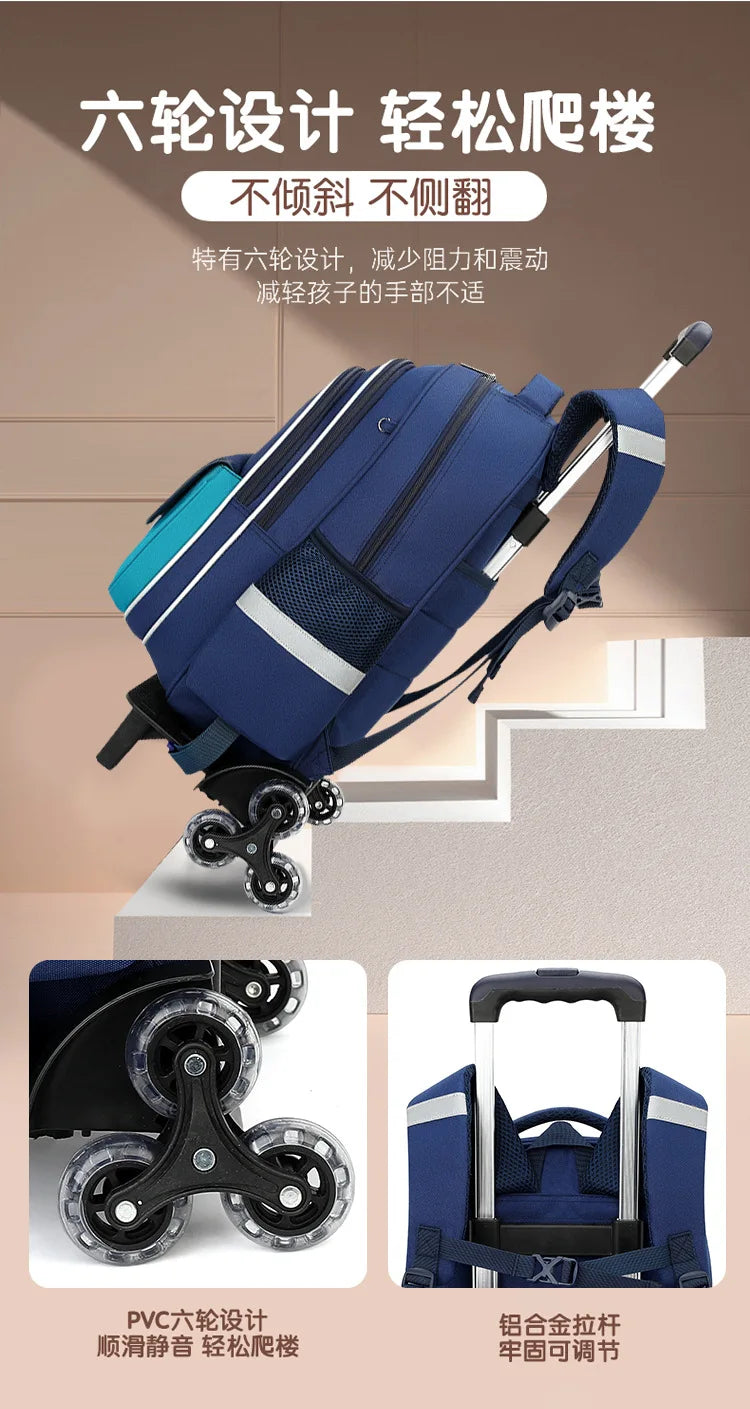 School Bag Kids Rolling Backpack for Boy Girls Wheeled Backpacks With Wheels Trolley Bookbag Carry on Luggage with Shoulder Bags