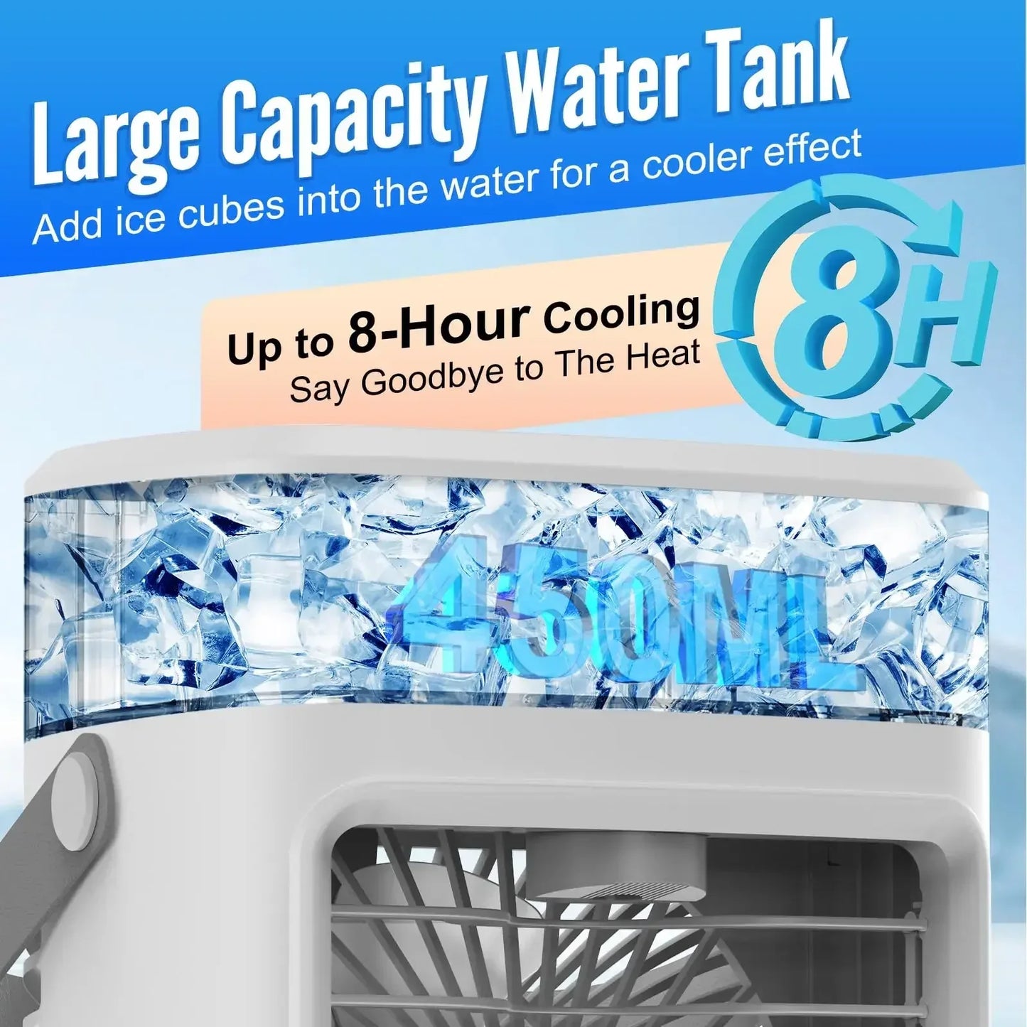 Portable Air Conditioner,3 Speed Personal Evaporative Air Cooler with Timer,450ml Water Tank Rechargeable,Quiet Portable Fan