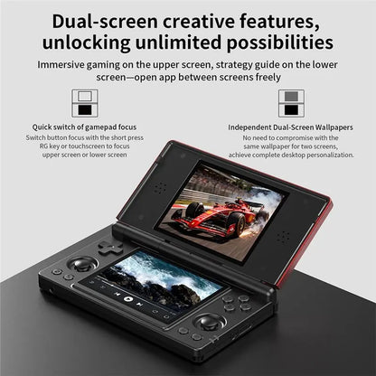 RG DS Handheld Game Console 4" IPS Dual Screen Android 4000Mah Flip Video Games Player Supports Rixelhk Wifi Streaming
