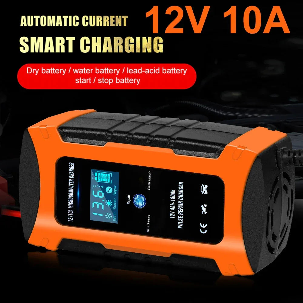 Pulse Repair Car Battery Charger 12V Output Current 10A Max Digital Display Summer Winter Mode Lead-Acid Battery Charger