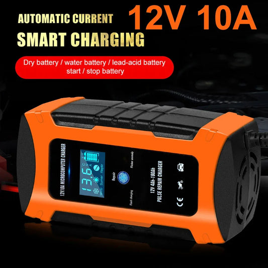Pulse Repair Car Battery Charger 12V Output Current 10A Max Digital Display Summer Winter Mode Lead-Acid Battery Charger