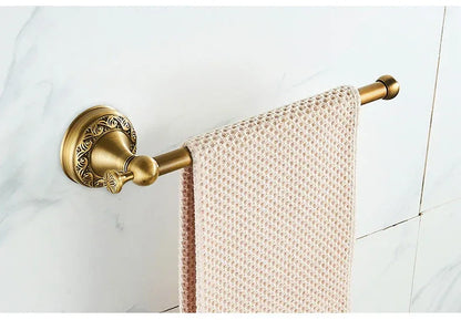 Antique Brass 2pc Bathroom Accessories Set, Bronze Dispenser Towel Rod and Toilet Paper Holder for Bathroom Wall Mounted