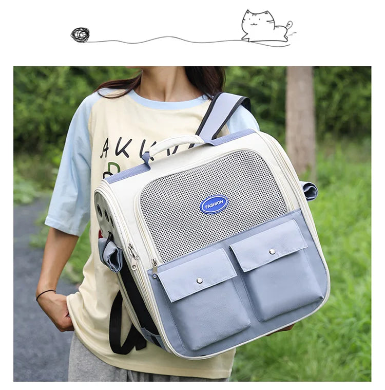 Pet Backpack Outdoor Large Cat Backpack Cat Transporter Breathable Foldable Carrying Bag Backpack Cat And Small Dog Supplies